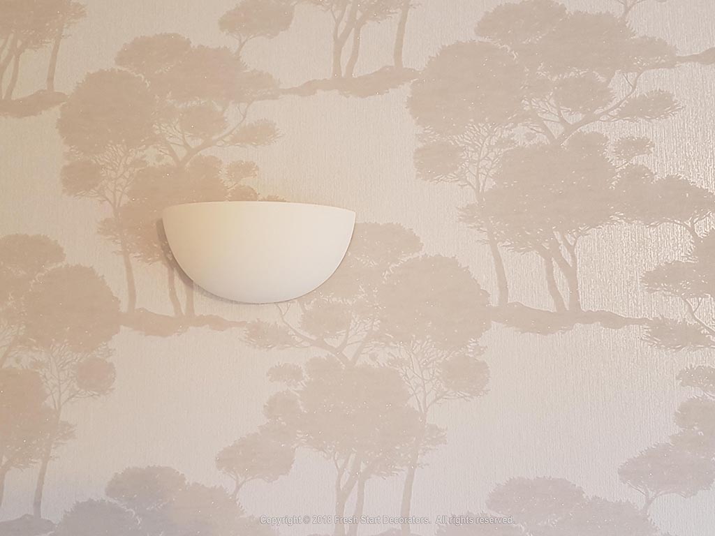 close up of room with wallpaper applied